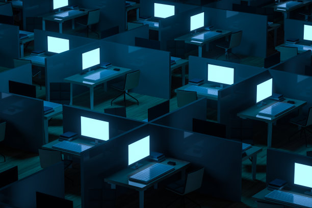 深色背景的办公室模型和木地板，3d渲染。图片下载