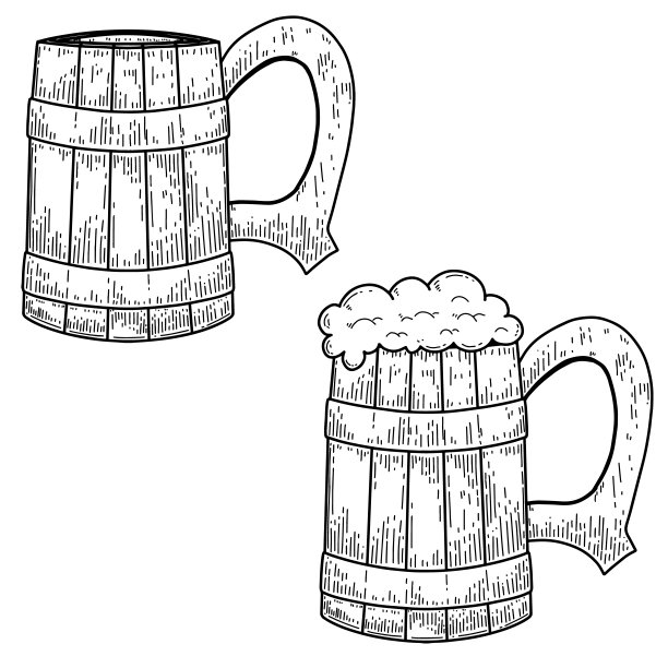 雕刻风格啤酒杯复古插画，标签标志设计元素图片下载