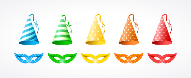 派对面具和帽子在白色的背景图片下载