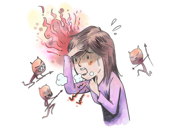 因细菌侵入而发烧、喉咙痛和呼吸急促的妇女。图片下载