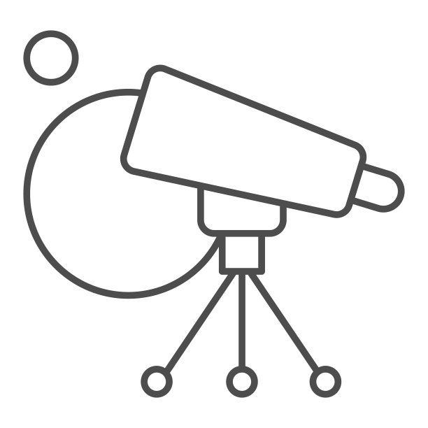 望远镜和行星的细线图标。太空研究设备。天文学矢量设计概念，轮廓风格象形图上的白色背景。图片下载