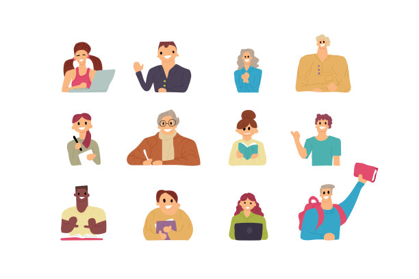收集读书和学习的人。一组年轻的学生，书籍爱好者，读者，有趣的男孩和女孩孤立在白色的背景。平面卡通矢量插图。图片下载