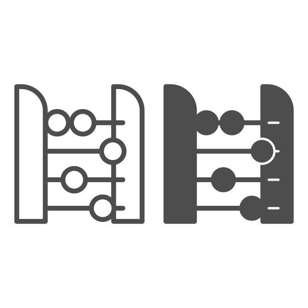 珠算线和实体图标。会计和算术工具，复古计数器。教育矢量设计理念，轮廓风格象形文字上的白色背景。图片下载
