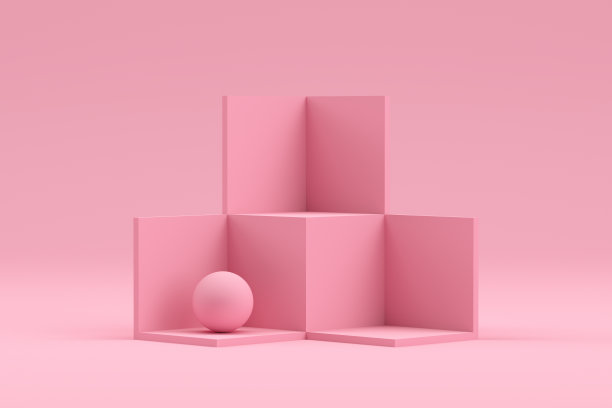 3D空白立方体等距产品站，粉红色背景上的讲台，几何形状抽象的最小背景图片下载