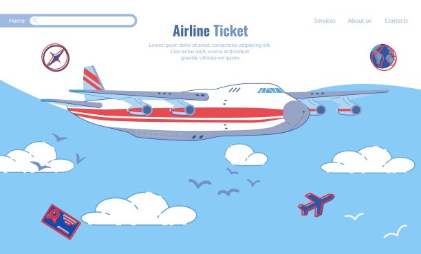 横幅预订和购买机票，卡通。图片下载