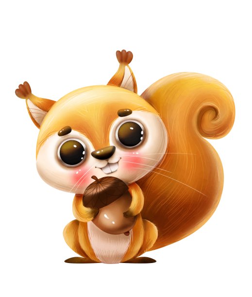 可爱的卡通松鼠与一个坚果和一个字母在白色的背景图片下载