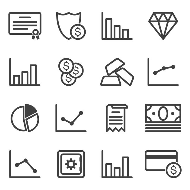 一组图标相关的银行，金融和图表。简约的线性图像。孤立的矢量在白色的背景。图片下载