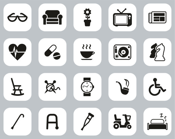 年长人物图标黑&白平面设计集大图片下载