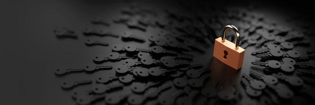 一把无限钥匙的挂锁，隐喻着问题、解决方案和风险管理;原来的3 d渲染图片下载