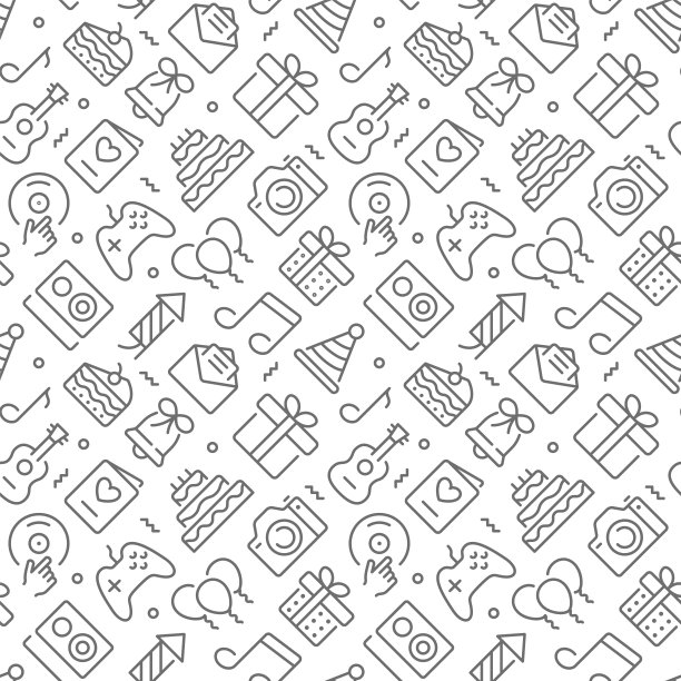 生日相关的无缝模式与轮廓图标图片下载