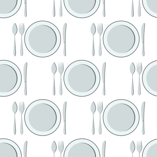 勺、刀、叉、盘无缝格局。餐具的轮廓。厨房用具。图片下载
