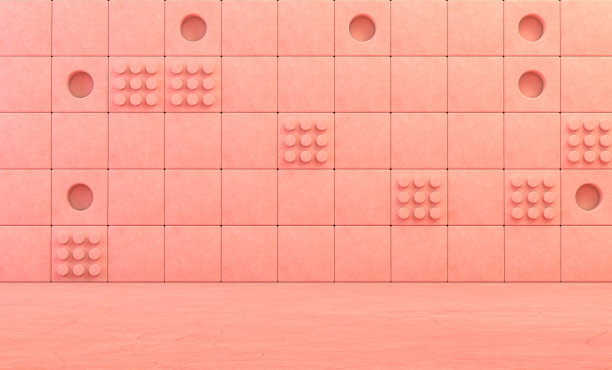 平铺立方体墙与单色产品和排版，3d渲染图片下载