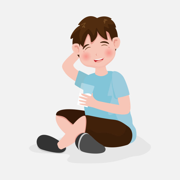 可爱的小男孩或小孩坐着，快乐地孤立在背景中。矢量插图在平面卡通风格。图片下载