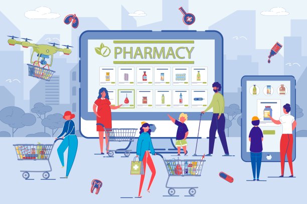 游客选择药物，在现代药房购物。图片下载