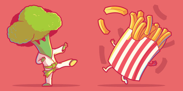 薯条和花椰菜特征矢量插图。图片下载