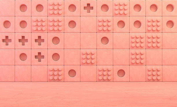 平铺立方体墙与单色产品和排版，3d渲染图片下载