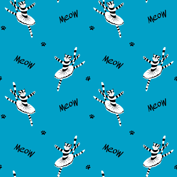 图案与猫，爪印和喵的字母图片下载