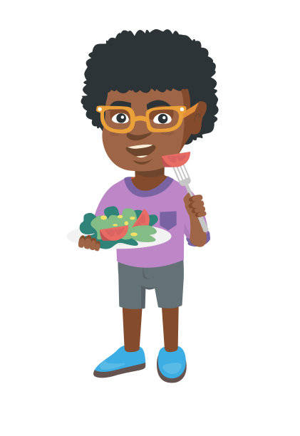 非洲裔美国小男孩在吃蔬菜沙拉图片下载