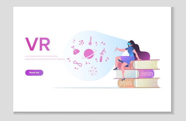 个性化学习、stem教育、学术系统、未来技术、在线学习中的VR和AR。VR眼镜技术网站页面。矢量图图片下载