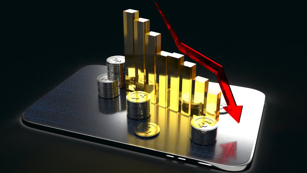 用于业务内容的图形3d渲染图像上指向下的红色箭头。图片下载