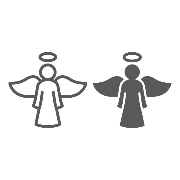 天使线和符号图标，宗教和祈祷，翅膀标志，矢量图形，一个白色背景上的线性模式，eps 10。图片下载