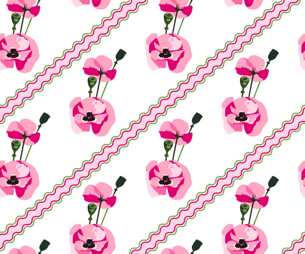 无缝花卉图案与野生罂粟观赏装饰背景。矢量模式。印刷纺织品，布料，墙纸，剪贴簿图片下载