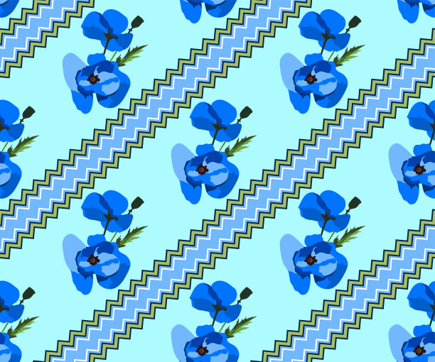 无缝花卉图案与野生罂粟观赏装饰背景。矢量模式。印刷纺织品，布料，墙纸，剪贴簿图片下载