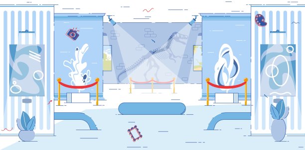 博物馆大厅内部。展品的亮点图片下载