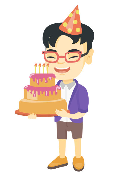 亚洲孩子拿着生日蛋糕与蜡烛图片下载