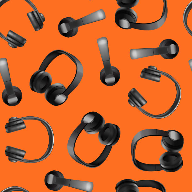 逼真的3d详细耳机无缝模式背景。向量图片下载