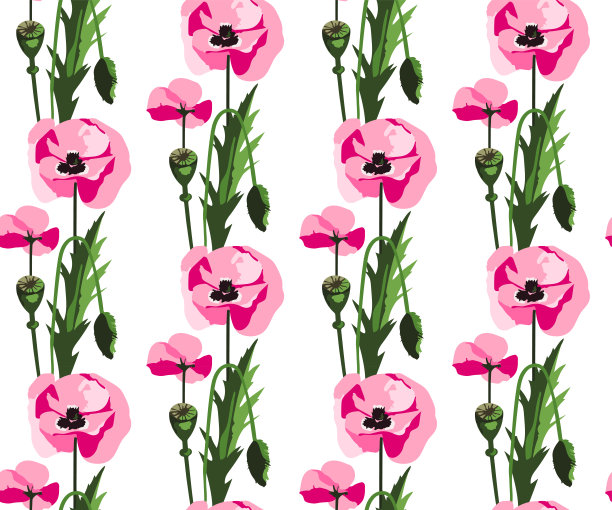 无缝花卉图案与野生罂粟观赏装饰背景。矢量模式。印刷纺织品，布料，墙纸，剪贴簿图片下载