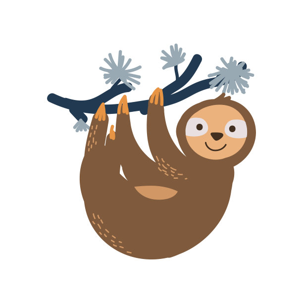 可爱的树懒在树枝矢量插图。幼稚的卡通动物印花设计。图片下载