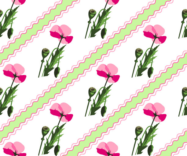 无缝花卉图案与野生罂粟观赏装饰背景。矢量模式。印刷纺织品，布料，墙纸，剪贴簿图片下载