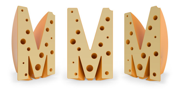 大写字母m，大写。在白色上设置三个视点。3 d图片下载