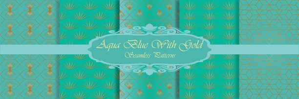 水蓝色与黄金无缝模式图片下载