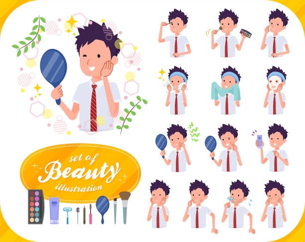 扁型学校男孩短袖领带夏日美人图片下载