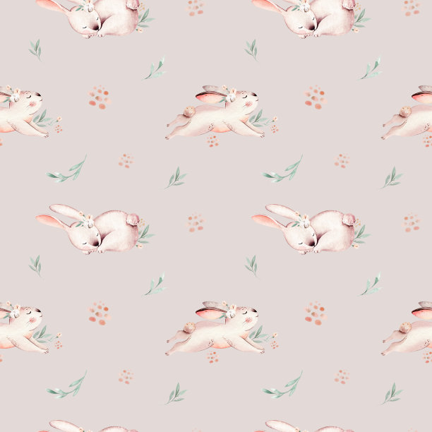 可爱的兔子宝宝无缝复活节图案猫咪柳，森林兔子插图儿童服装。幼儿园墙纸背景林地水彩手绘图像的案例设计，海报和明信片。图片下载