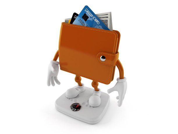 钱包人物站在体重秤上图片下载