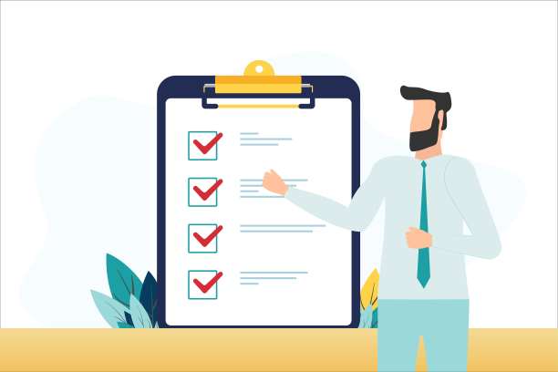 填写表格，为网络横幅，信息图表，网站。概念完成的工作，检查表，长纸文件要做的清单与复选框。自由职业者对电脑工作，生活工作平衡，时间管理图片下载