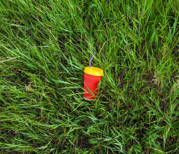 草地上的塑料杯图片下载