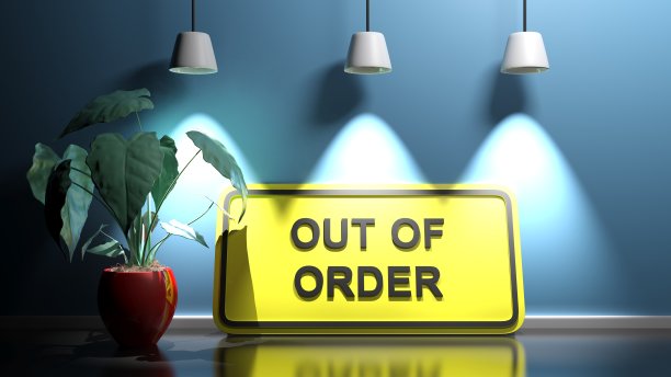 黄色标志的顺序在蓝色墙- 3D渲染插图图片下载