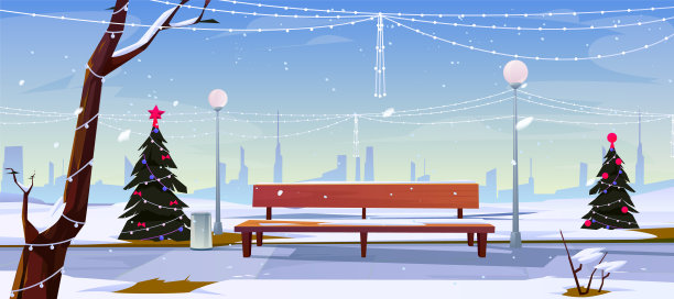 圣诞在城市公园，空旷的公共花园景观素材图片