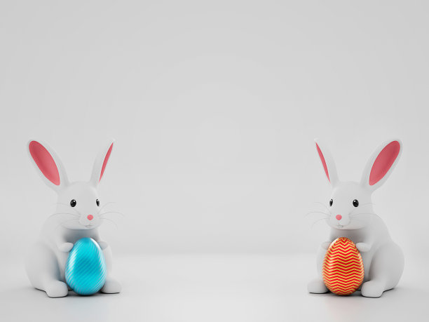 3d渲染图像复活节兔子兔子抱着复活节蛋图片下载