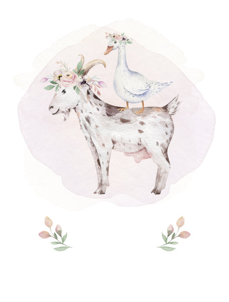 农场动物隔离集。可爱的家庭农场宠物水彩画插图。山羊和鸭子宝宝卡通画。图片下载