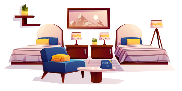 酒店卧室家具，公寓内部家具图片下载