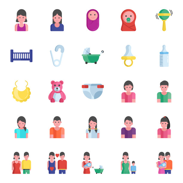 婴儿服装配件平面图标包图片下载