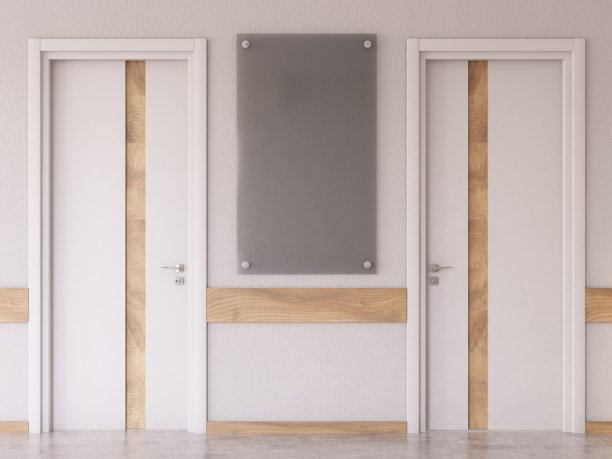 医院走廊与空白墙标志和门图片下载