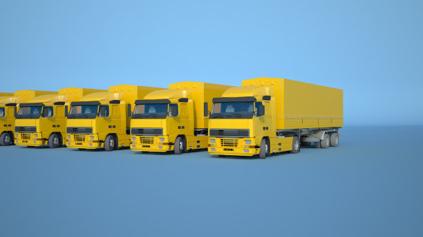 蓝色背景下的黄色卡车图片下载