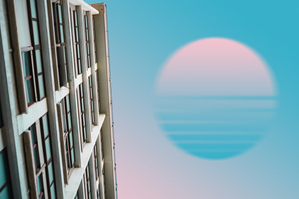 美丽抽象的超现实景观拼贴概念，当代色彩和情绪的社会背景。图片下载