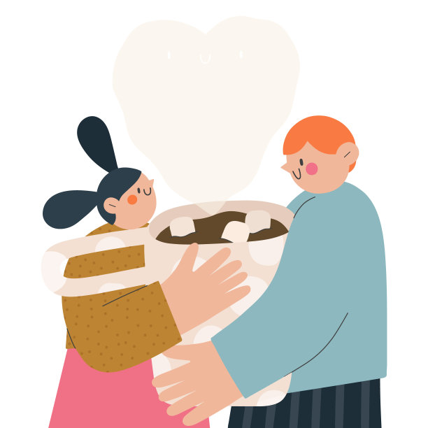 一起做饭-矢量插图的男孩和女孩拿着杯子一起。图片下载